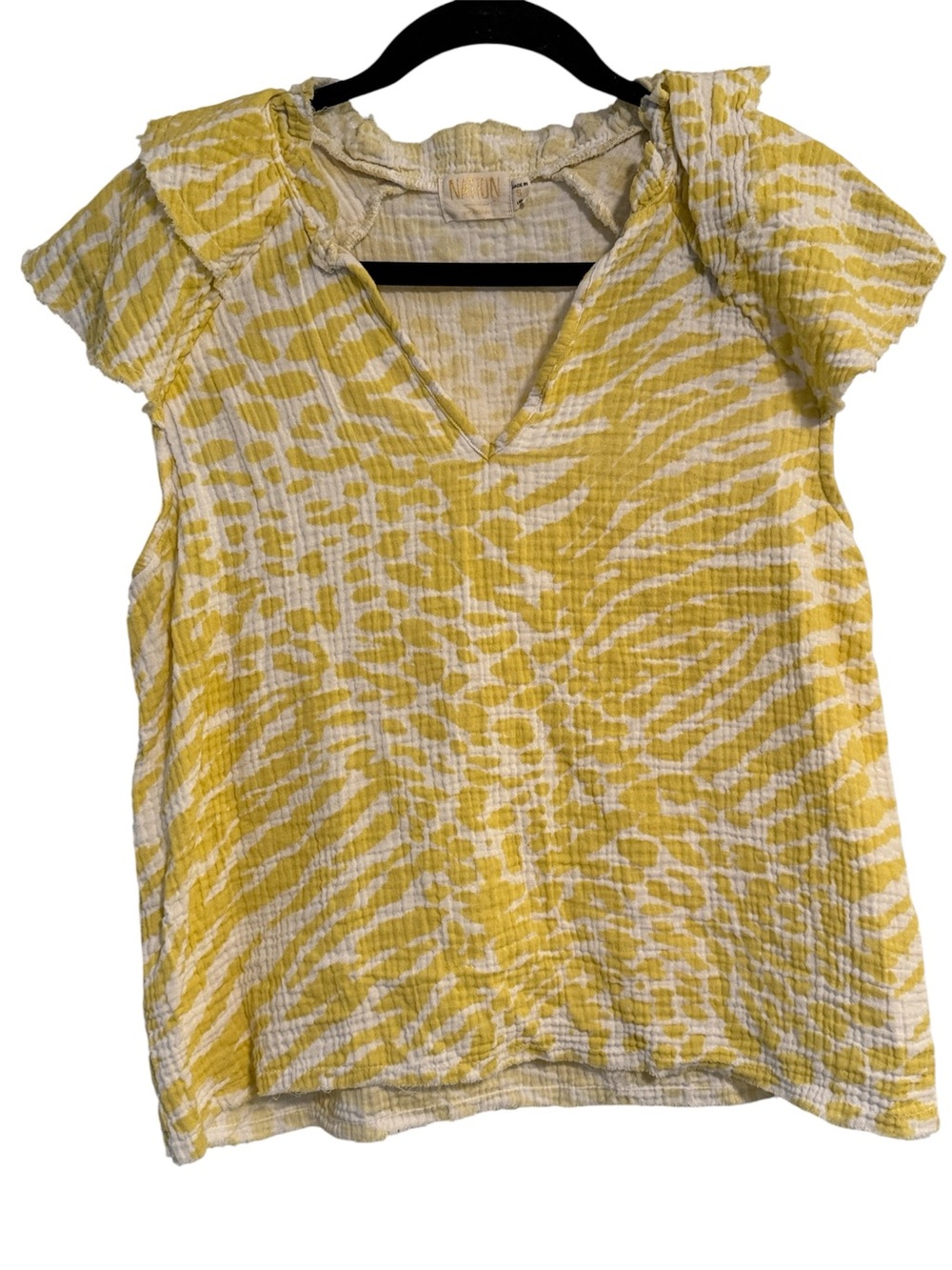 Nation LTD 100% Cotton Ruffle Sleeve Printed Top